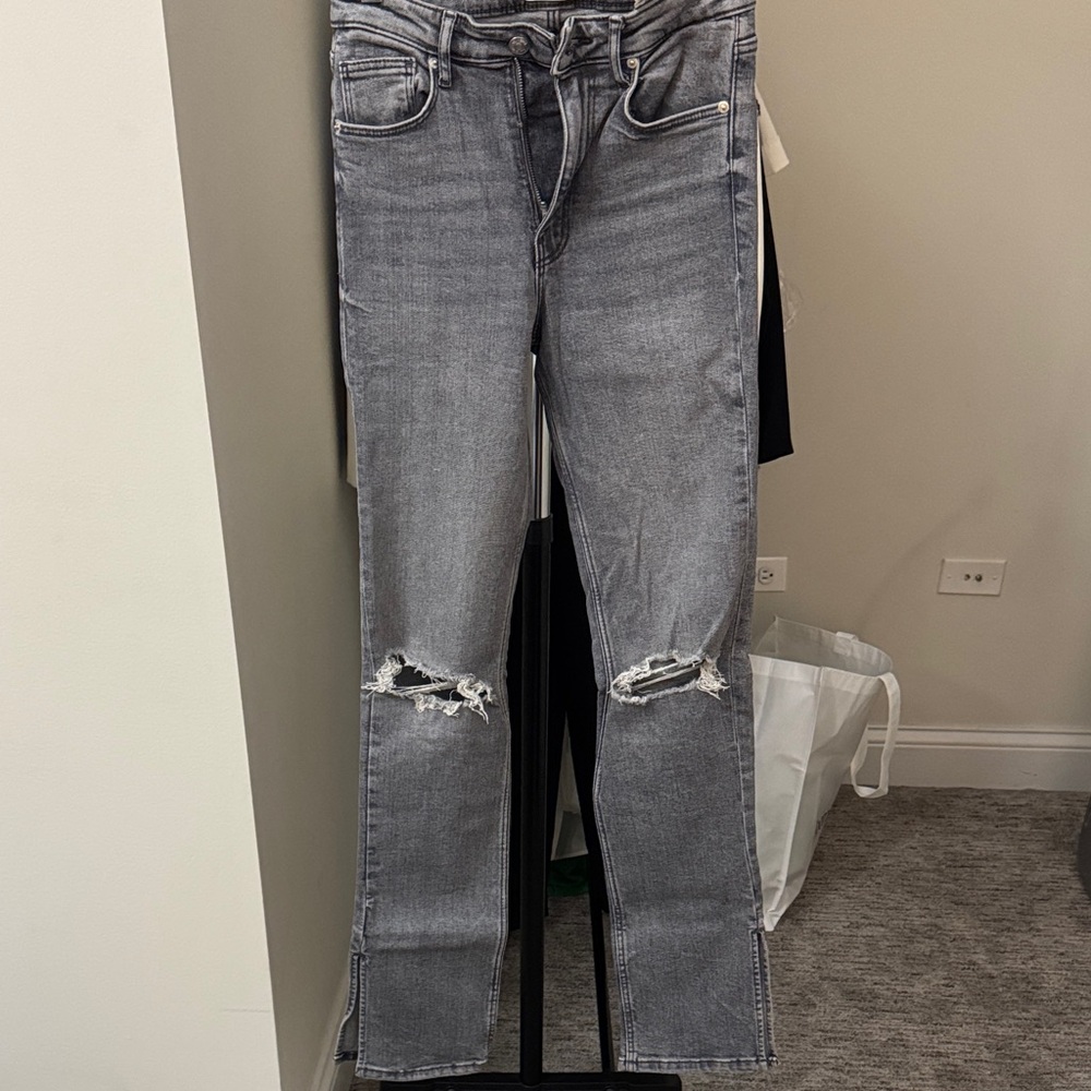 Zara Women's Straight Leg Distressed Black Jeans
